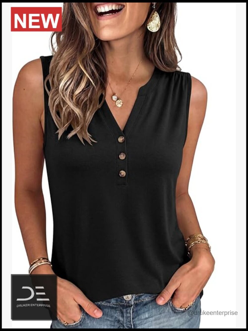 Sleeveless Henley Tank Top Loose Fit Summer Work Shirt